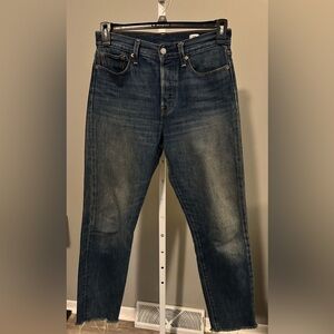 Levi's White Oak Cone Denim 501 Jeans - Button Fly - Size 28 - Frayed Bottoms